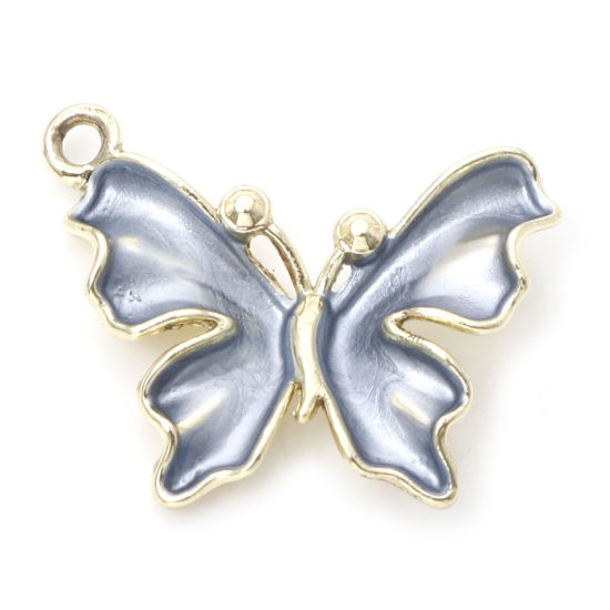 Immagine di Lega di Zinco Insetto Charms Farfalla Oro Placcato Grigio Smalto 23mm x 19mm , 10 Pz
