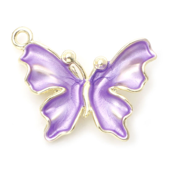 Immagine di Lega di Zinco Insetto Charms Farfalla Oro Placcato Colore Viola Smalto 23mm x 19mm , 10 Pz
