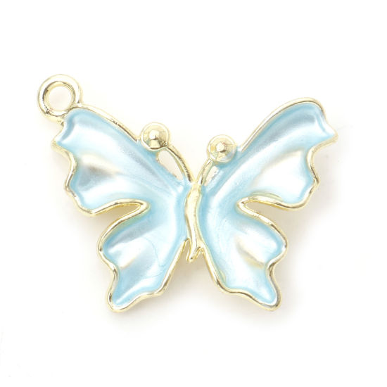 Immagine di Lega di Zinco Insetto Charms Farfalla Oro Placcato Blu Smalto 23mm x 19mm , 10 Pz