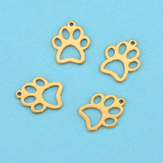 Picture of 304 Stainless Steel Charms 18K Gold Plated Bear's Paw Hollow 13mm x 11mm, 5 PCs