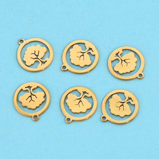 Picture of 304 Stainless Steel Charms 18K Gold Plated Tree Of Life Hollow 12mm x 13mm, 5 PCs