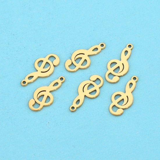 Picture of 304 Stainless Steel Charms 18K Gold Plated Musical Note Hollow 16.5mm x 7mm, 5 PCs