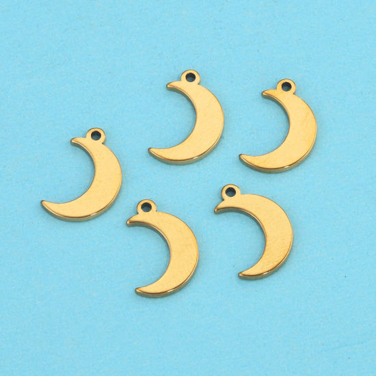 Picture of 304 Stainless Steel Charms 18K Gold Plated Half Moon Hollow 12mm x 7.5mm, 5 PCs