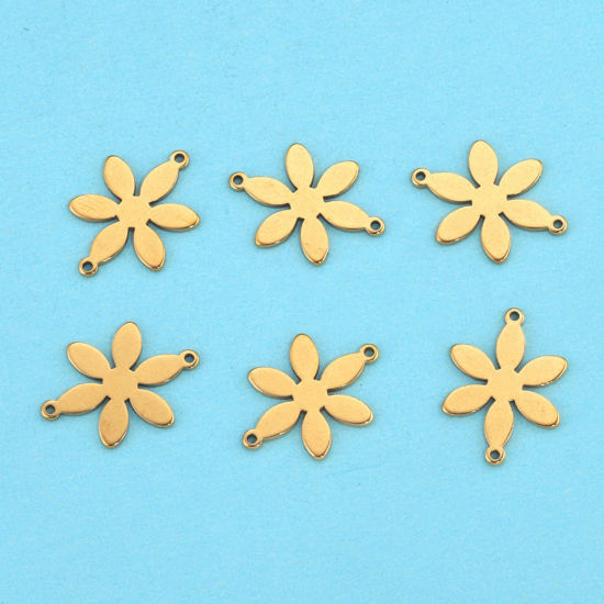 Picture of 304 Stainless Steel Charms 18K Gold Plated Flower Hollow 16mm x 11mm, 5 PCs