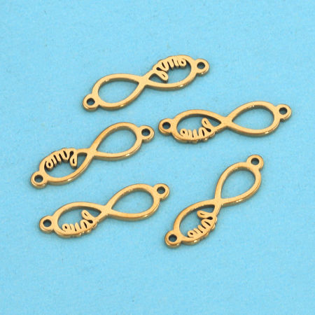 Image de Breloques en 304 Acier Inoxydable Symbole"Infini" Plaqué Or 18K Creux 16mm x 4mm , 5 Pcs