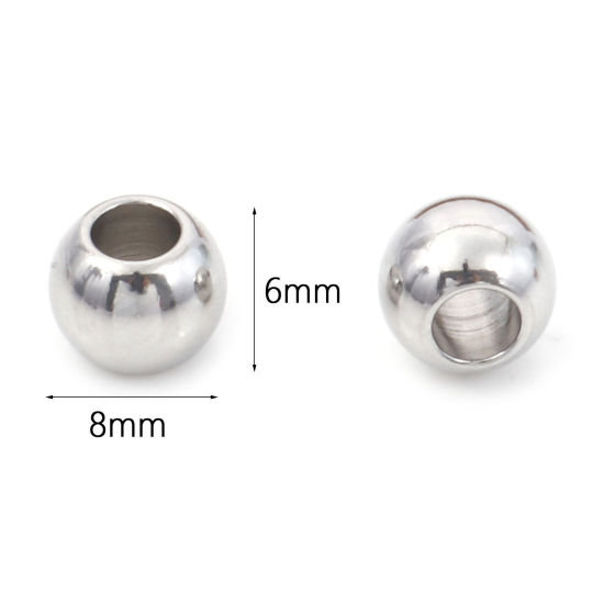 Picture of 304 Stainless Steel Beads Drum Silver Tone 8mm x 6mm, Hole: Approx 3.6mm, 30 PCs