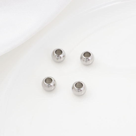 Picture of 304 Stainless Steel Beads Drum Silver Tone 8mm x 6mm, Hole: Approx 3.6mm, 30 PCs