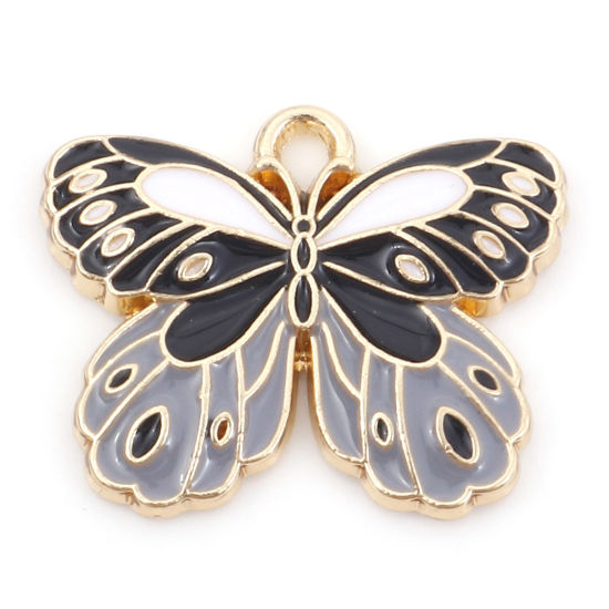 Bild von Zinklegierung Insekt Charms Schmetterling Vergoldet Grau Emaille 22mm x 18mm, 10 Stück