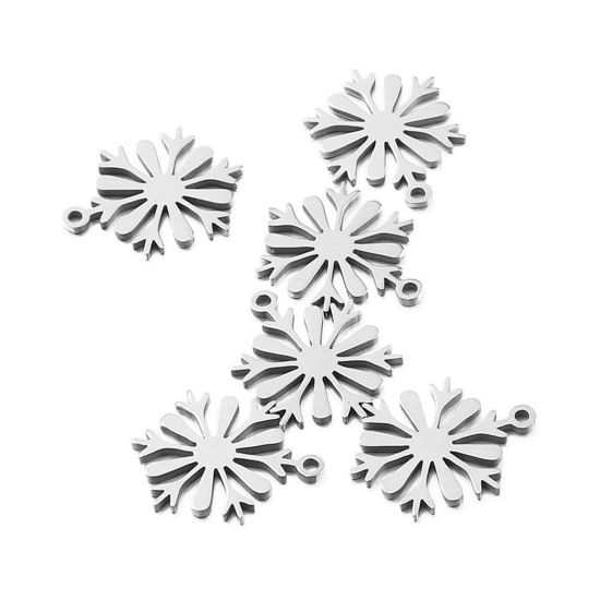 Image de Breloques en 304 Acier Inoxydable Flocon de Neige de Noël Argent Mat 17mm x 13mm , 2 Pcs