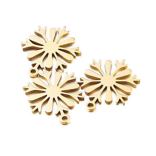 Image de Breloques en 304 Acier Inoxydable Flocon de Neige de Noël Doré 17mm x 13mm , 2 Pcs