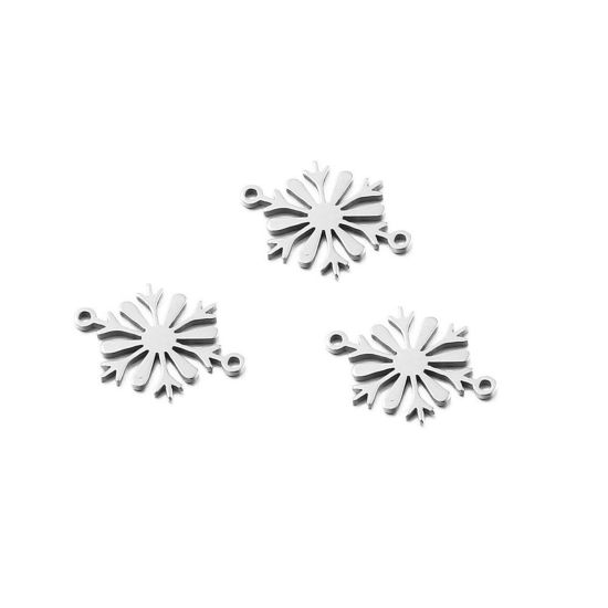 Image de Breloques en 304 Acier Inoxydable Flocon de Neige de Noël Argent Mat 20mm x 13mm , 2 Pcs