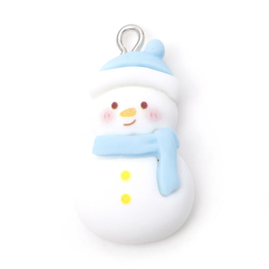 Picture of Resin Christmas Pendants Christmas Snowman Silver Tone White 3cm x 1.6cm, 10 PCs