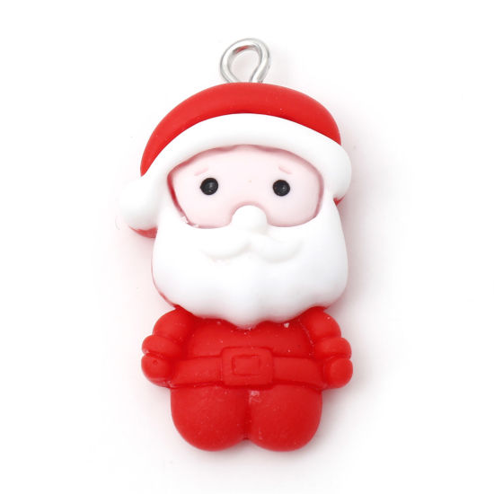 Picture of Resin Christmas Pendants Christmas Santa Claus Silver Tone Red 3.2cm x 1.7cm, 10 PCs