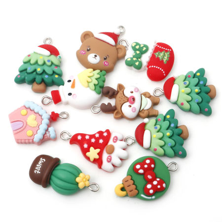 Смола Рождество Подвески Серебряный Тон Случайно 3.1см x 1.8см, 9 ШТ