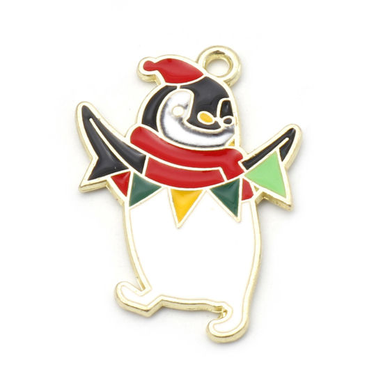 Immagine di Lega di Zinco Natale Charms Pinguino Oro Placcato Multicolore Smalto 27mm x 19mm , 10 Pz