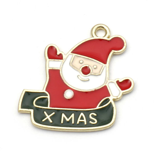 Immagine di Lega di Zinco Natale Charms Babbo Natale Oro Placcato Rosso Smalto 23mm x 23mm , 10 Pz