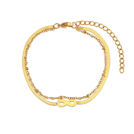 Bild von 304 Edelstahl Schlangenkette Kette Mehrschichtiges Armband Vergoldet Unendlichkeit Symbol 15cm lang, 1 Strang