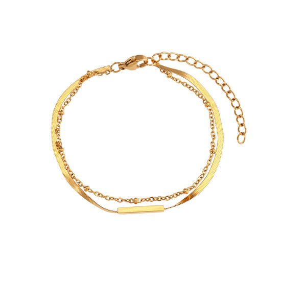 Bild von 304 Edelstahl Schlangenkette Kette Mehrschichtiges Armband Vergoldet Stock 15cm lang, 1 Strang