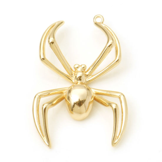 Bild von Messing Anhänger Halloween Spinne Echtgold plattiert 3D 3.2cm x 2cm, 2 Stück