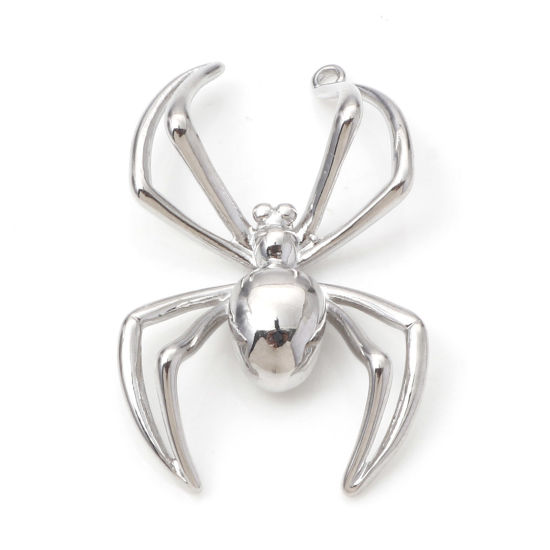 Bild von Messing Anhänger Halloween Spinne Echt Platin plattiert 3D 3,2cm x 2cm, 2 Stück