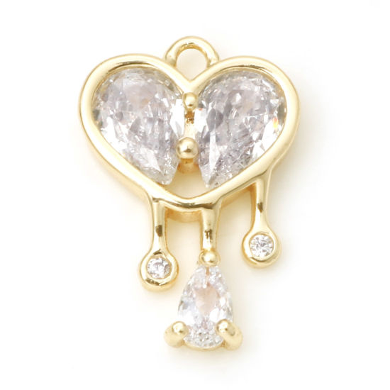 Изображение Латунь День святого Валентина Подвески Сердце настоящее золото с покрытием Прозрачный Искусственный Циркон 18мм x 12мм, 1 ШТ