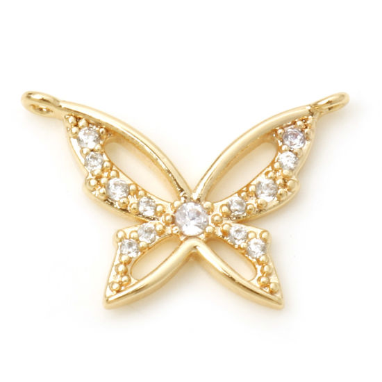 Immagine di Ottone Insetto Charms Farfalla Vero Oro Placcato Micro Spianare Trasparente Cubic Zirconiae 17mm x 11mm, 1 Pz