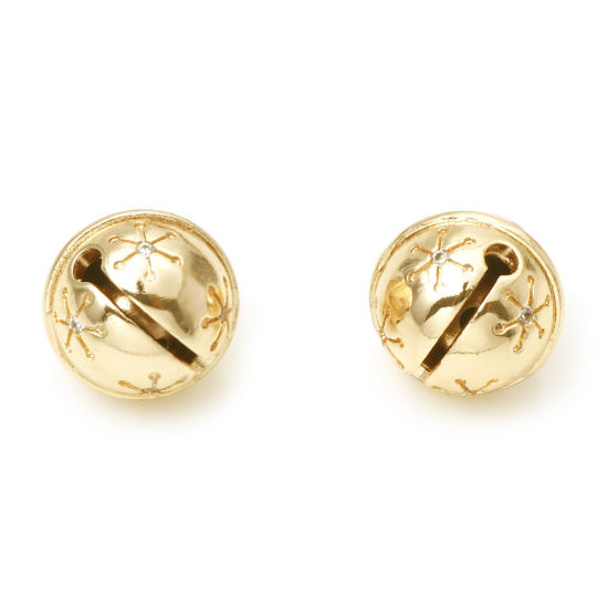 Bild von Messing Weihnachten Charms Glocke Echtgold plattiert Schneeflocke 3D Klar Zirkonia 12mm x 11mm, 1 Stück