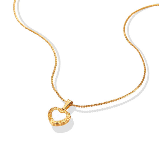 Imagen de 304 Acero Inoxidable Elegante Cadenas Collares Chapado en Oro Corazón 45cm longitud, 1 Unidad