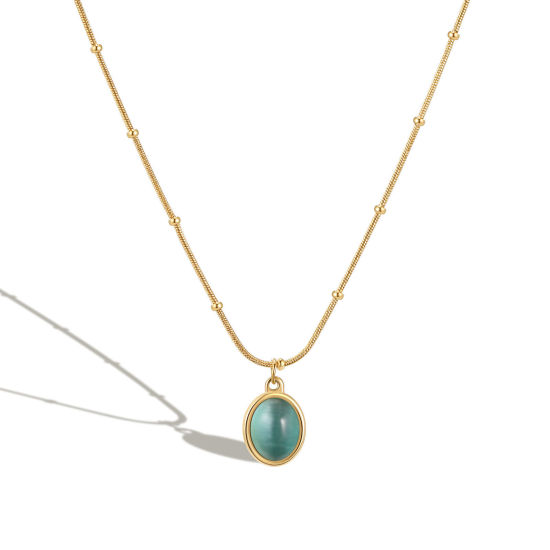 Imagen de 304 Acero Inoxidable Elegante Cable Cadena Cruz Collares Chapado en Oro Verde Óvalo Imitación de gema 45cm longitud, 1 Unidad