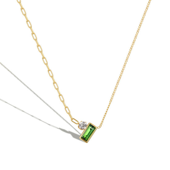 Imagen de 304 Acero Inoxidable Elegante Cable Cadena Cruz Collares Chapado en Oro Verde Rectángulo 45cm longitud, 1 Unidad