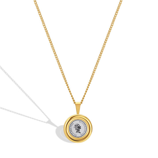 Imagen de 304 Acero Inoxidable Elegante Cable Cadena Cruz Collares Chapado en Oro Ronda Reina 45cm longitud, 1 Unidad