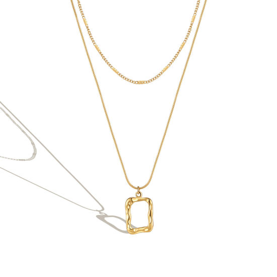 Imagen de 304 Acero Inoxidable Elegante Cable Cadena Cruz Collar Múltiples Capas Chapado en Oro Rectángulo 45cm longitud, 1 Unidad