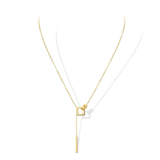 Imagen de 304 Acero Inoxidable Elegante Cable Cadena Cruz Collares Chapado en Oro Palo Cuadrado 45cm longitud, 1 Unidad