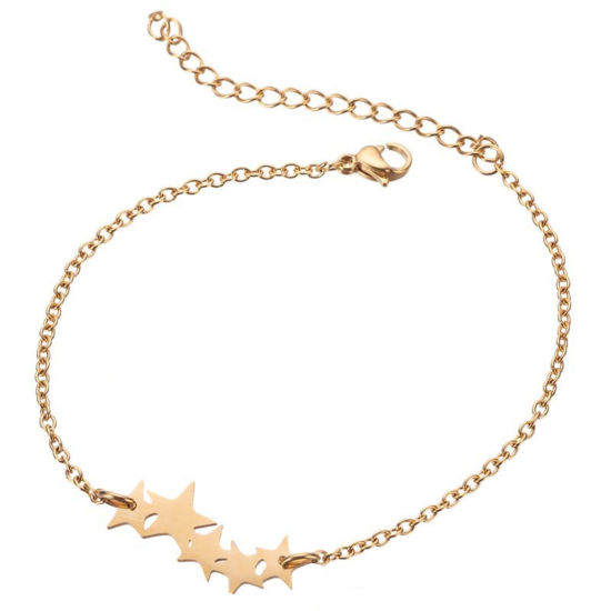 Picture of 304 Stainless Steel Stylish Rolo Chain Bracelets 18K Gold Plated Star 17cm(6 6/8") long, 1 Piece