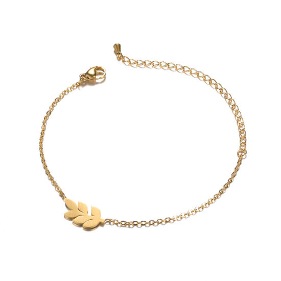 Picture of 304 Stainless Steel Stylish Rolo Chain Bracelets Gold Plated Leaf 14.5cm(5 6/8") long, 1 Piece