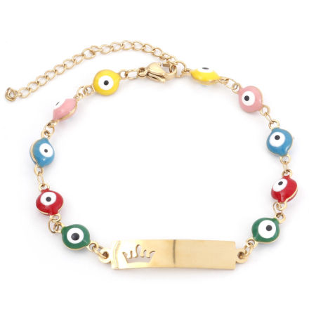 Image de 1 Pièce Bracelets Religieux en 304 Acier Inoxydable Placage sous Vide Doré Couronne Œil Mauvais Émail 17cm long