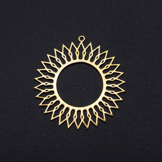 Picture of 201 Stainless Steel Pendants Gold Plated Round Sun Hollow 39mm x 37mm, 1 Piece