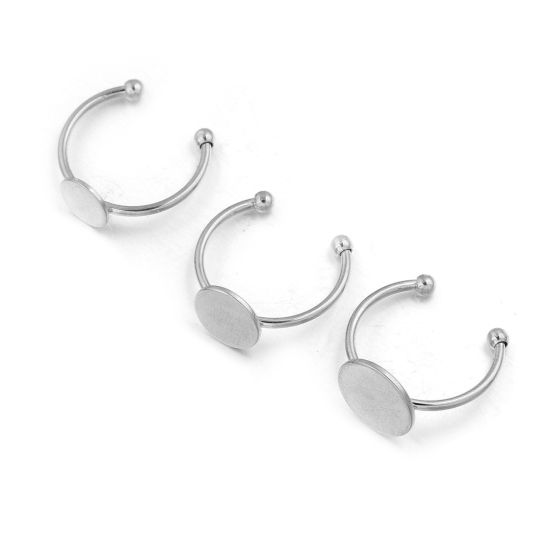 Image de Bagues Ouvert en 304 Acier Inoxydable Argent Mat Rond Coller sur (Convenable à 12mm Dia) 17mm (Taille d'US 6.5), 2 Pcs