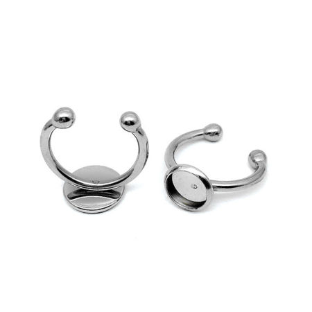 Bild von 304 Edelstahl Offen Ring Silberfarbe Rund Cabochon Fassung (Für 14mm) 16mm（US Größe:5.25), 5 Stück