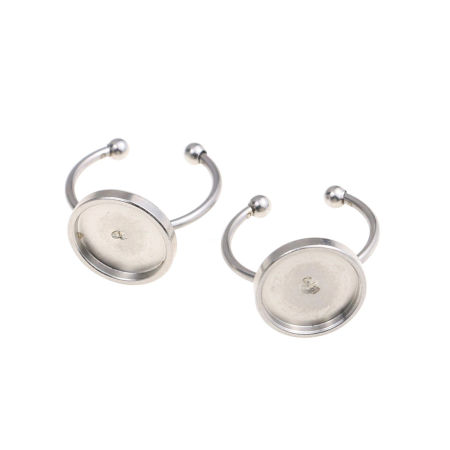 Bild von 304 Edelstahl Offen Ring Silberfarbe Rund Cabochon Fassung (Für 8mm) 17mm (US Größe 6.5), 5 Stück