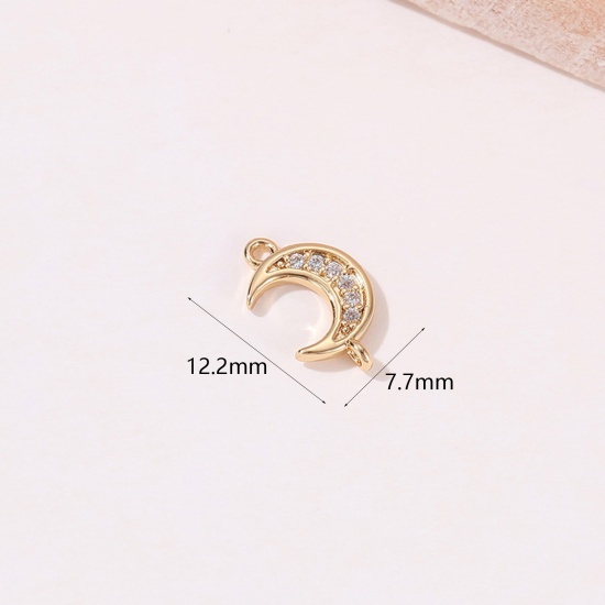 Image de Breloques Galaxie en Laiton Demi Lune Plaqué Or Véritable Micro Pave à Zircone Cubique Clair 12.2mm x 7.7mm, 1 Pièce