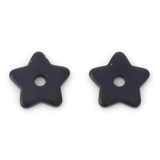 Picture of 10 PCs Vacuum Plating 304 Stainless Steel Spacer Beads For DIY Bracelet Jewelry Making Findings Pentagram Star Black 8mm x 8mm