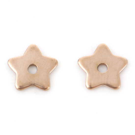Picture of 10 PCs Vacuum Plating 304 Stainless Steel Spacer Beads For DIY Bracelet Jewelry Making Findings Pentagram Star Rose Gold 8mm x 8mm