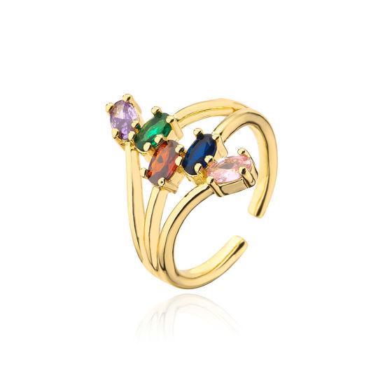 Picture of Brass Stylish Open Adjustable Rings Geometric Gold Plated Multicolor Rhinestone 18mm(US Size 7.75), 1 Piece                                                                                                                                                   