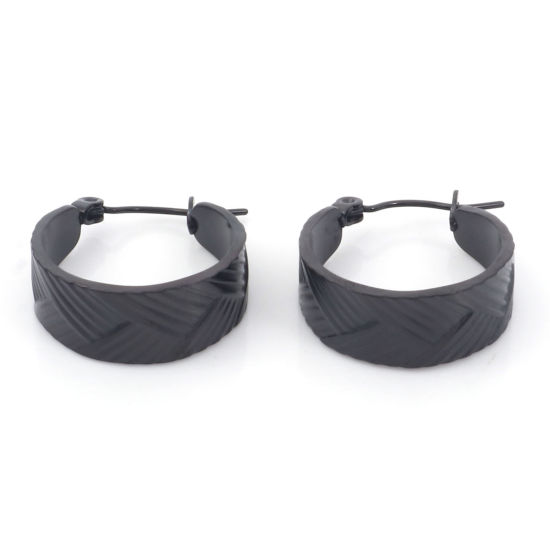Bild von 1 Paar Vakuumbeschichtung 316 Edelstahl Stilvoll Hoop Ohrringe Schwarz C-Form Streifen 21mm x 20mm, Drahtstärke: (21 gauge)