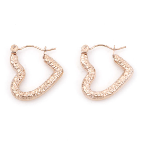 Immagine di 316 Acciaio inossidabile Elegante orecchino cerchio Oro Rosa Cuore 20mm x 19mm, Posta / Filo Dimensione: (21 misura), 1 Paio