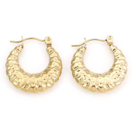 Picture of 316 Stainless Steel Hoop Earrings Gold Plated U-shaped Embossing 21mm x 20mm, Post/ Wire Size: (21 gauge), 1 Pair