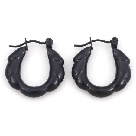Picture of 1 Pair Vacuum Plating 316 Stainless Steel Hoop Earrings Black U-shaped 21mm x 20mm, Post/ Wire Size: (21 gauge)