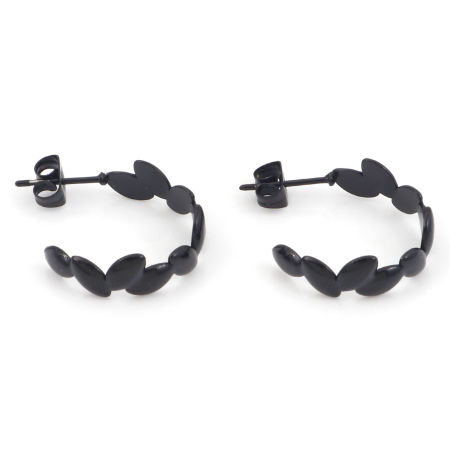 Picture of 316 Stainless Steel Hoop Earrings Black Ear Of Wheat 22mm x 20mm, Post/ Wire Size: (20 gauge), 1 Pair
