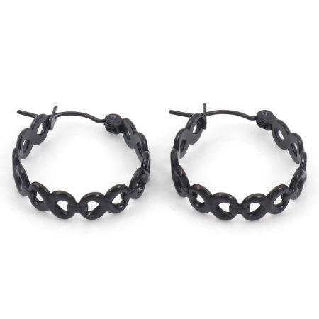 Picture of 1 Pair Vacuum Plating 316 Stainless Steel Hoop Earrings Black Circle Ring Infinity Symbol Hollow 22mm x 21mm, Post/ Wire Size: (21 gauge)